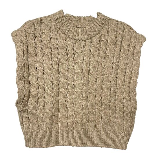 Forever 21 Taupe Knit Ribbed Crewneck Sweater Vest Sz Small Preppy - Picture 1 of 4